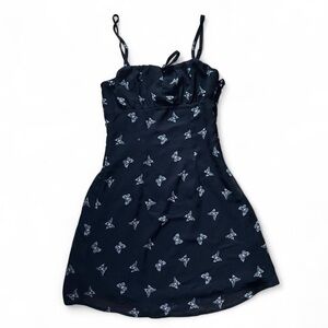 H&M xxs Black Mini Dress with White Butterfly Pattern